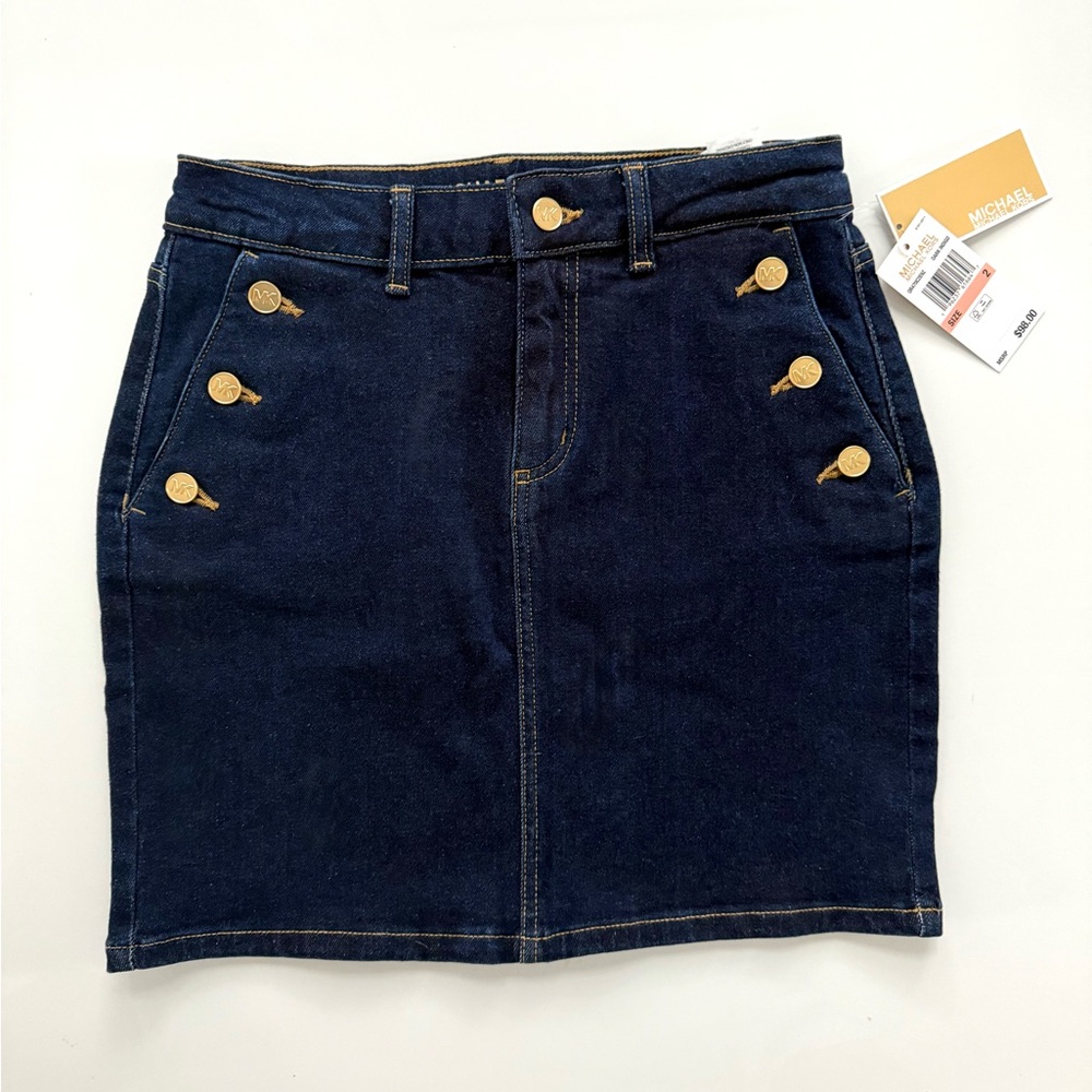 NWT- Michael Kors Blue and Gold Mini Pencil Skirt